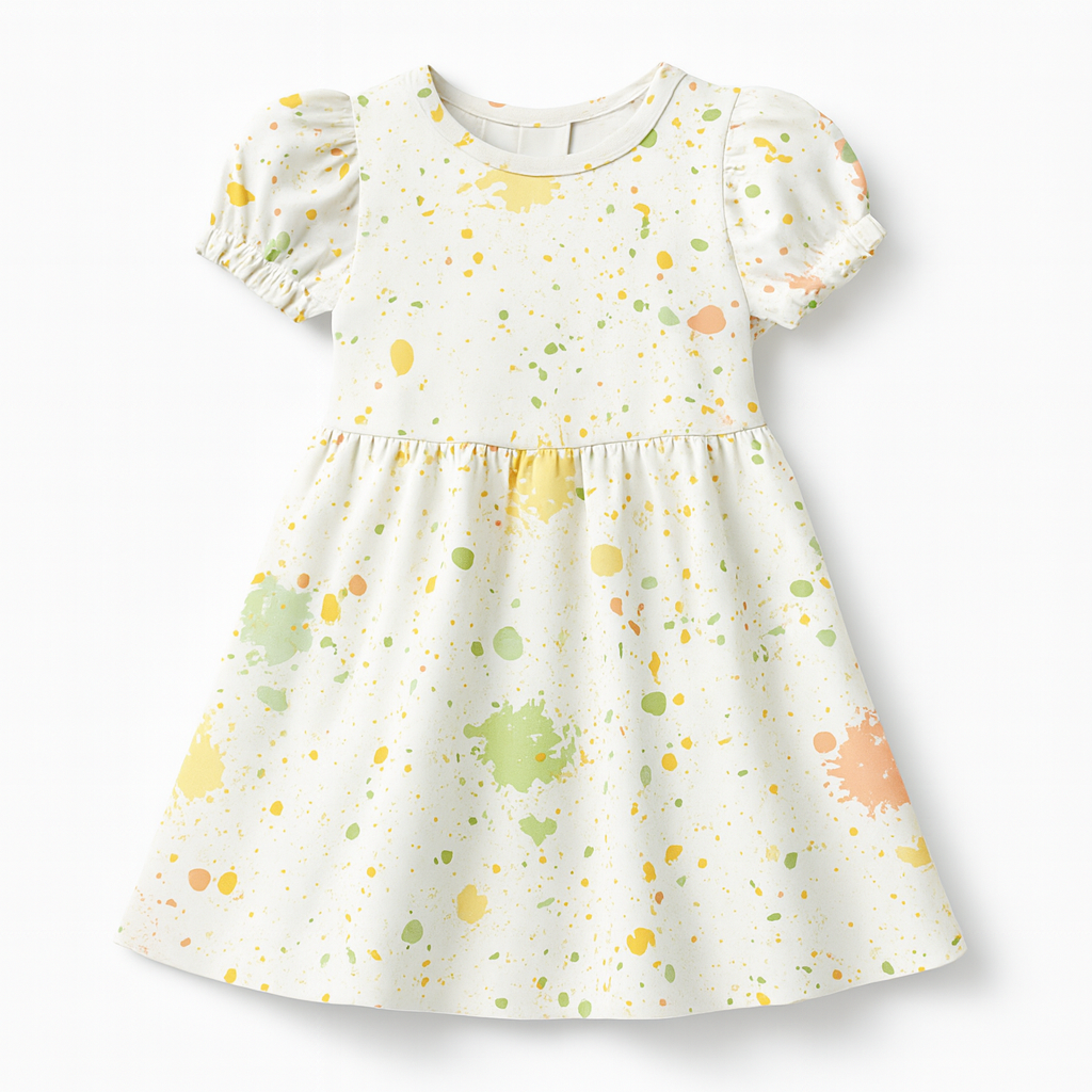 Pastel Paint Splash Print A-Line Dress for Baby Girls