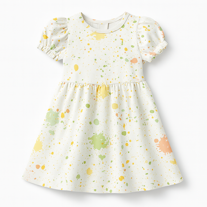 Pastel Paint Splash Print A-Line Dress for Baby Girls