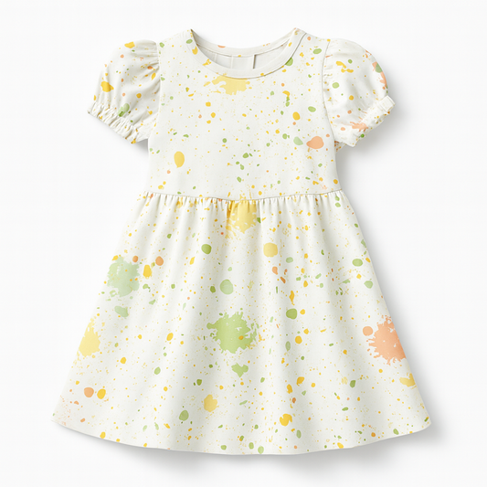 Pastel Paint Splash Print A-Line Dress for Baby Girls