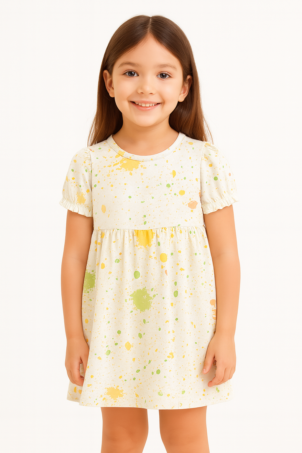 Pastel Paint Splash Print A-Line Dress for Baby Girls