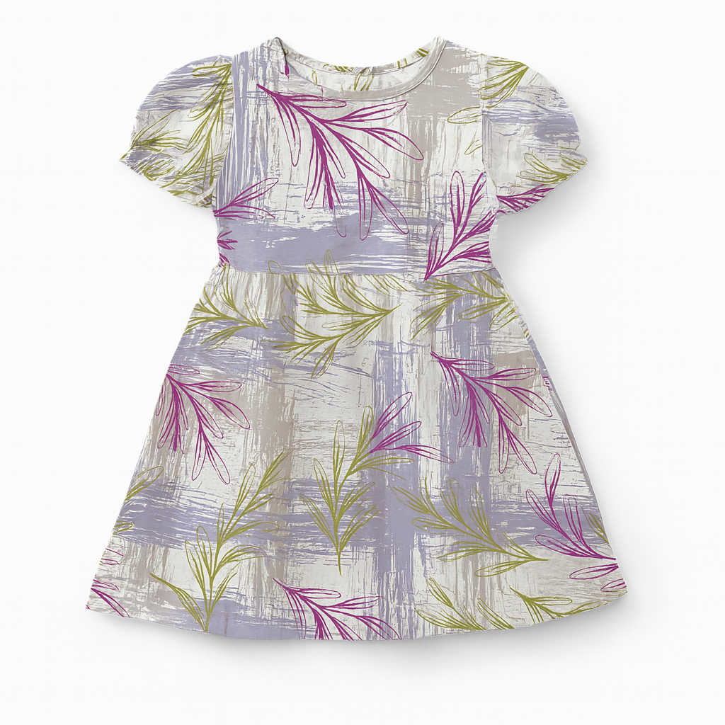 Abstract Brush & Leaf Print A-Line Dress for Baby Girls