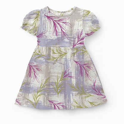 Abstract Brush & Leaf Print A-Line Dress for Baby Girls