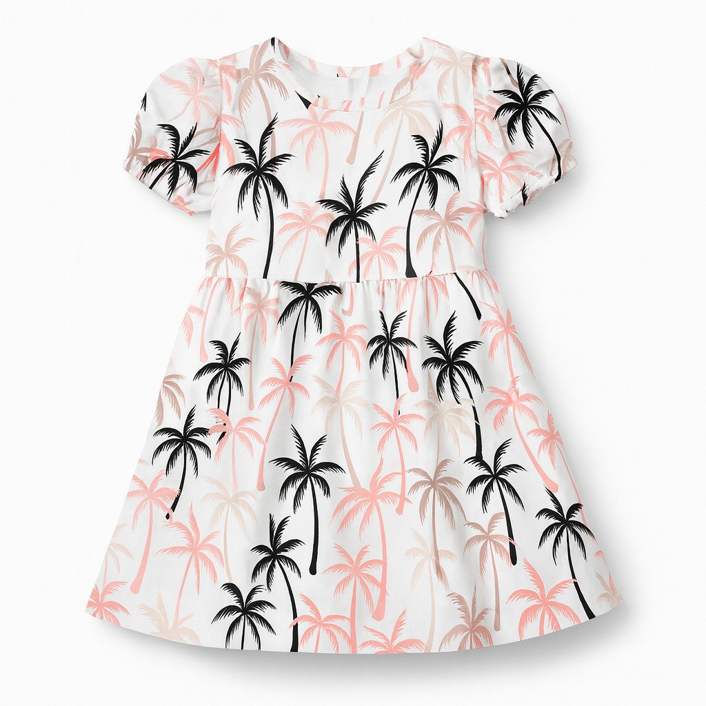 Tropical Palm Tree Print A-Line Dress for Baby Girls