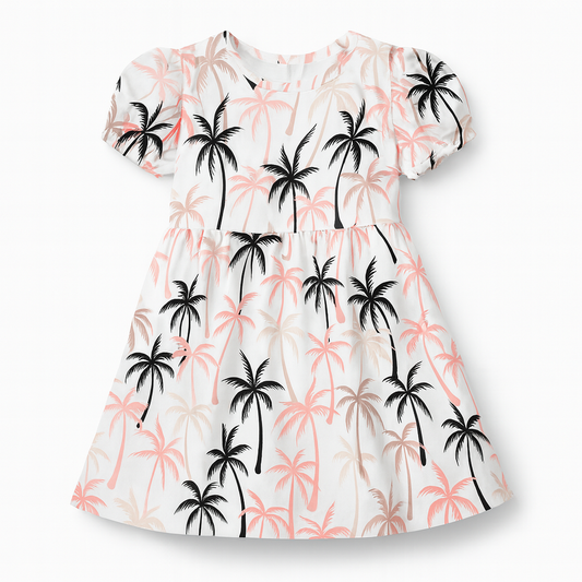 Tropical Palm Tree Print A-Line Dress for Baby Girls