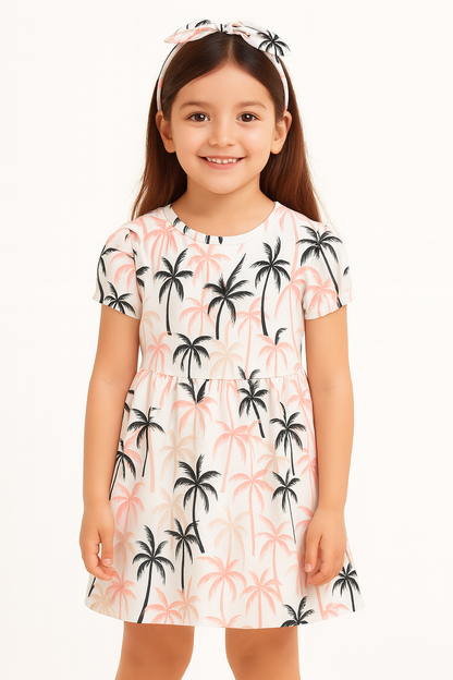Tropical Palm Tree Print A-Line Dress for Baby Girls
