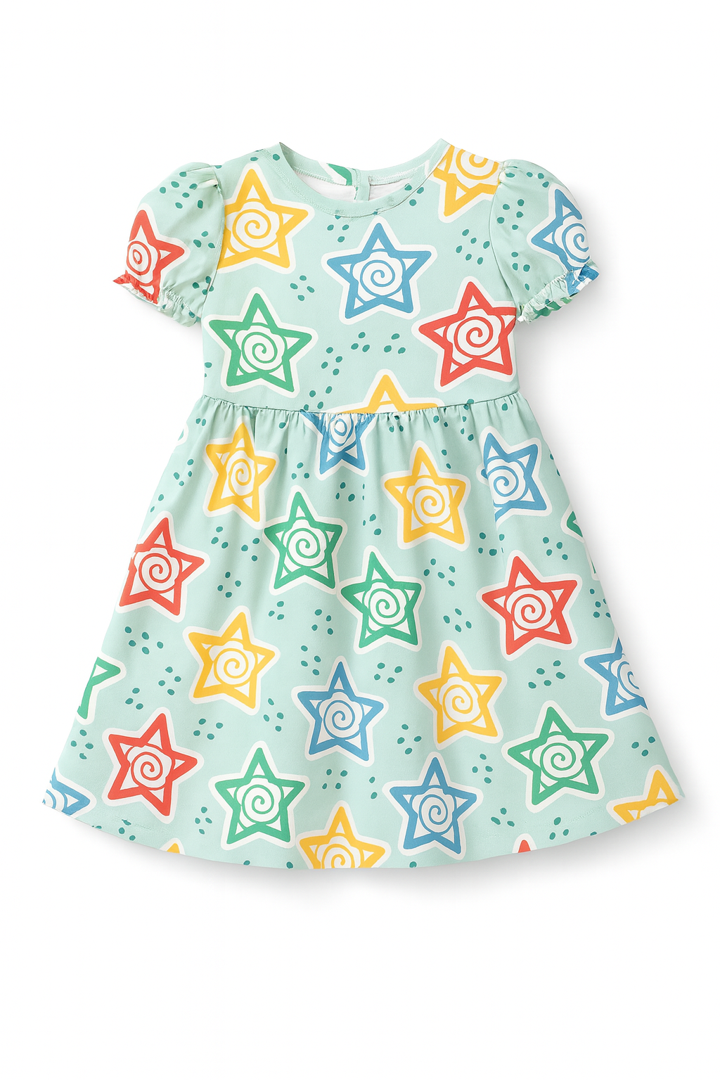Multicolor Spiral Star Print A-Line Dress for Baby Girls