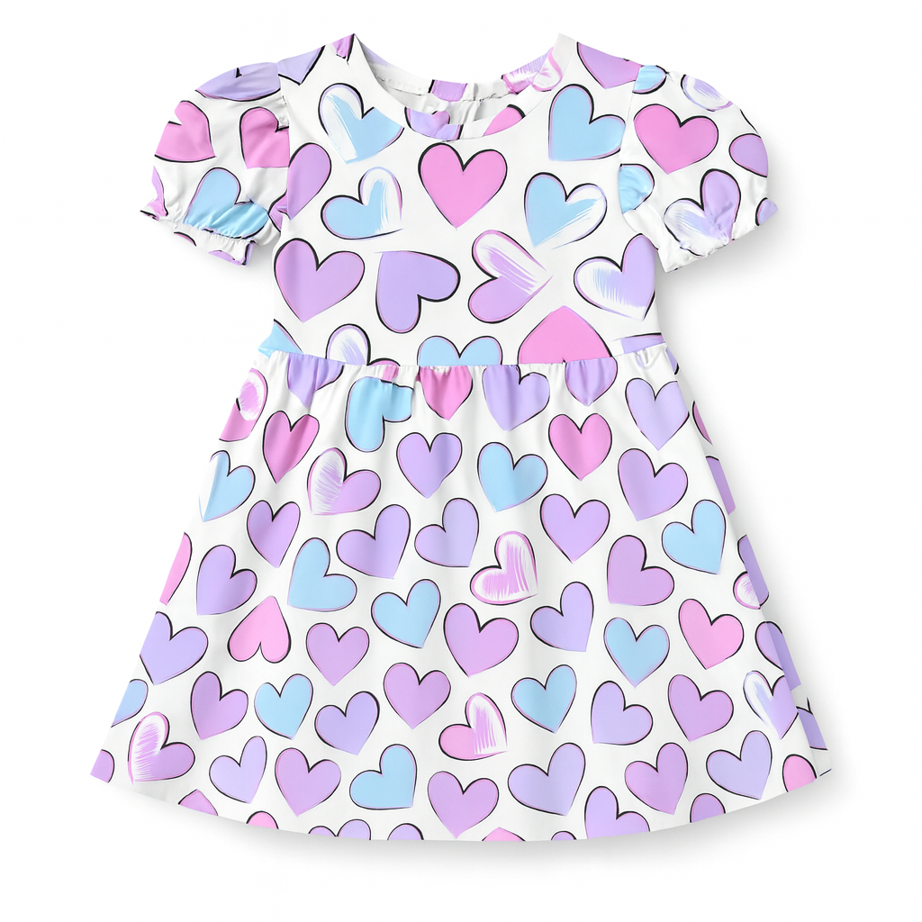 Pastel Heart Print A-Line Dress for Baby Girls