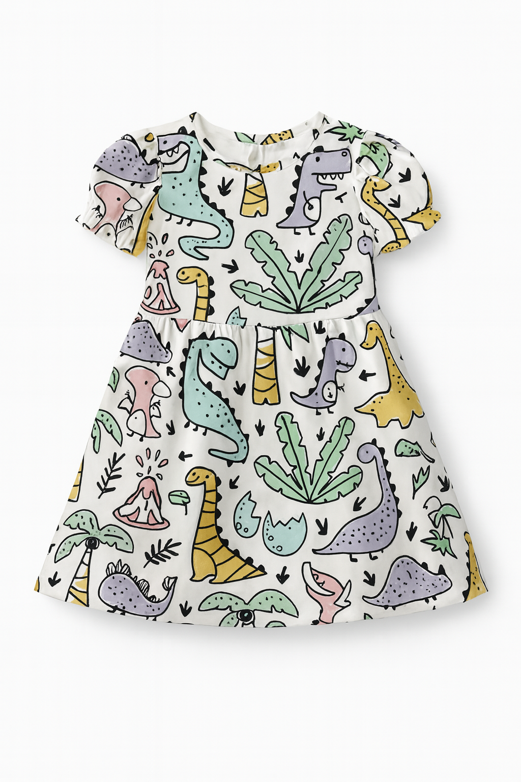 Cute Cartoon Dinosaur Print A-Line Dress for Baby Girls