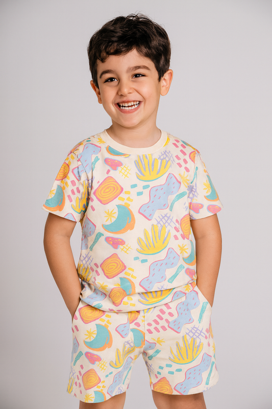 Kids Marine Life Print Half Sleeve T-Shirt & Shorts Co-ord Set – Soft Cotton Nightwear / Lounge Wear