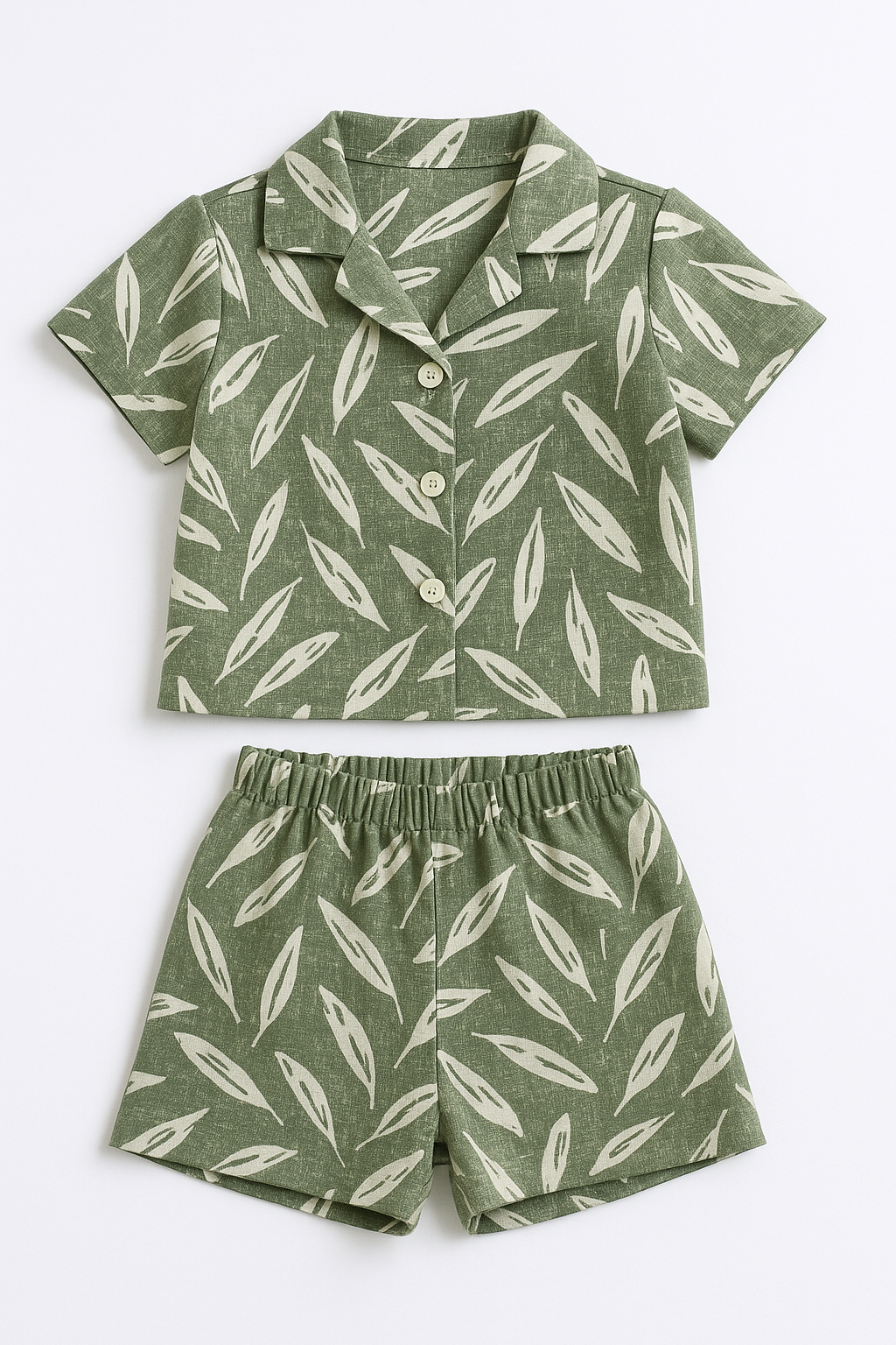 Leafy Breeze Girls Summer Co-Ord Set (Shirt & Shorts)