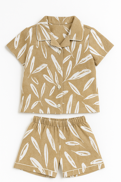 Leafy Breeze Girls Summer Co-Ord Set (Shirt & Shorts)