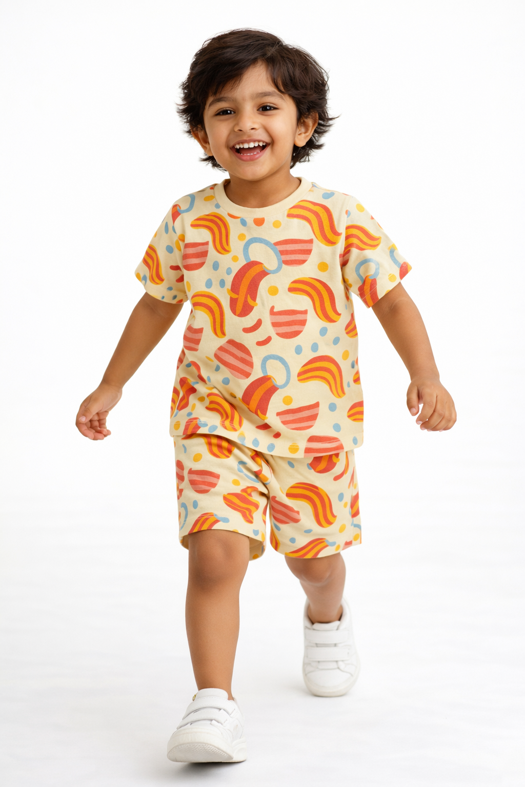 Kids Rainbow Abstract Print T-Shirt & Shorts Co-ord Set – Soft Looper Polycotton Summer Outfit