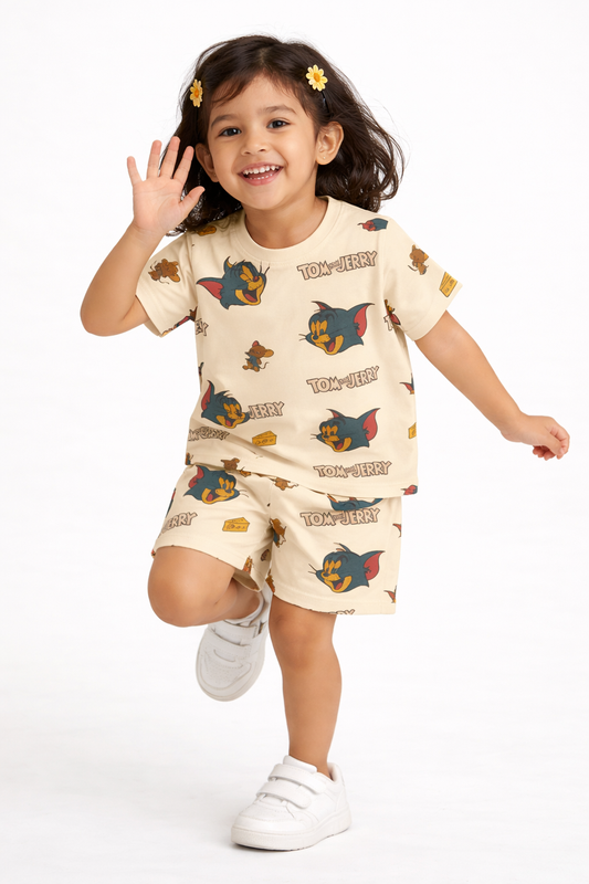 Tom & Jerry Cartoon Printed Cordset For Girls
