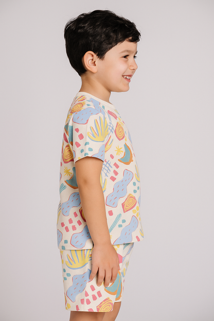 Kids Marine Life Print Half Sleeve T-Shirt & Shorts Co-ord Set – Soft Cotton Nightwear / Lounge Wear