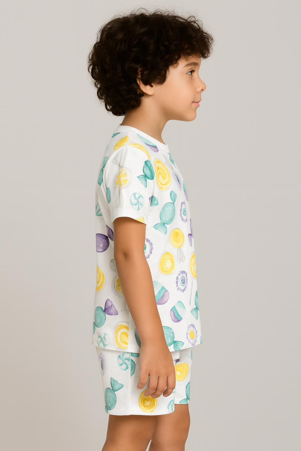 Kids Lollipop Candy Print T-Shirt & Shorts Co-ord Set – Soft Looper Polycotton Summer Outfit