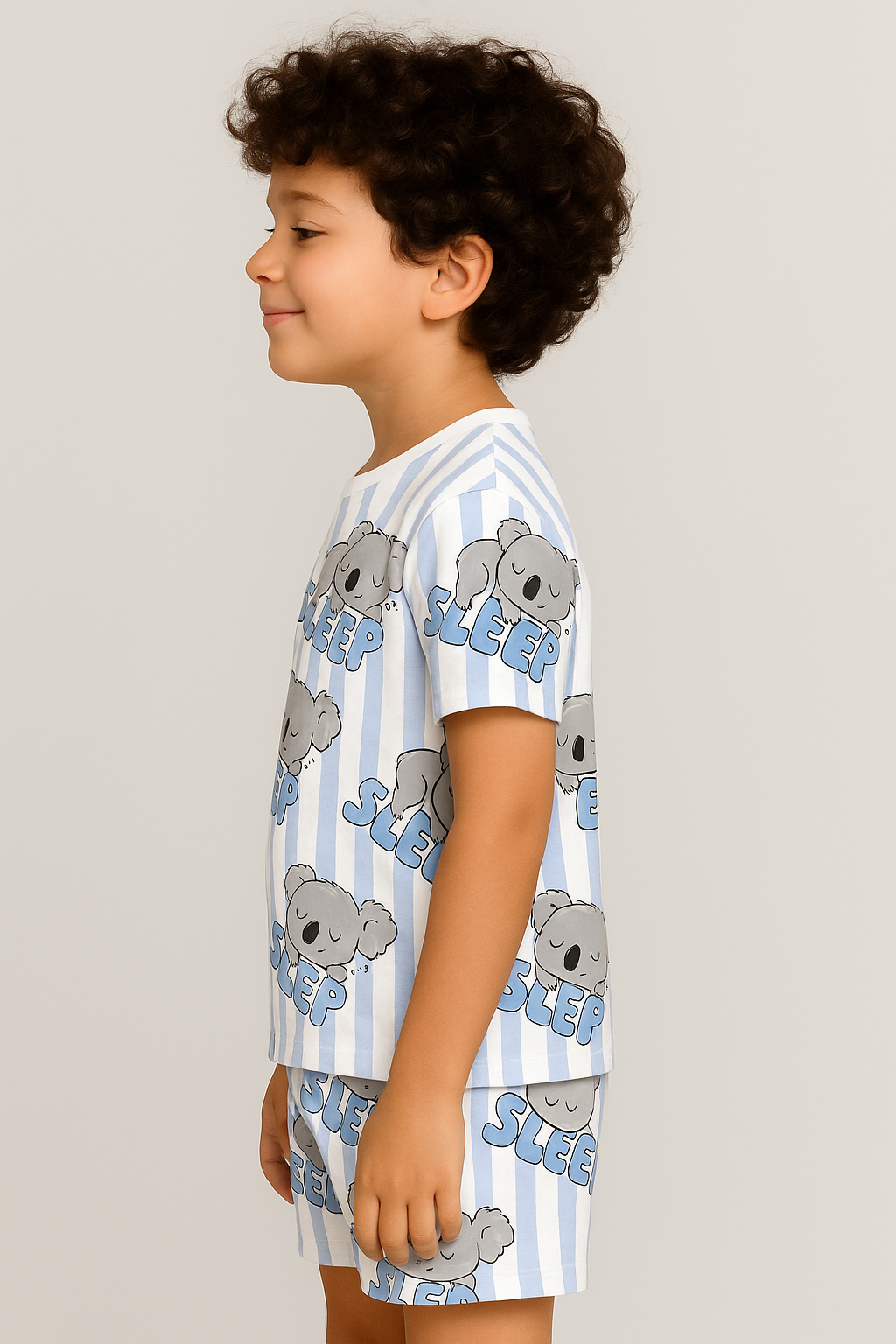 Kids Koala Sleep Print T-Shirt & Shorts Co-ord Set – Soft Looper Polycotton Nightwear / Summer Outfit