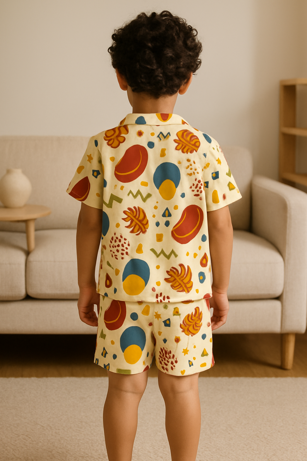 Kids Bean Doodle Print T-Shirt & Shorts Co-ord Set – Soft Looper Polycotton Summer Outfit