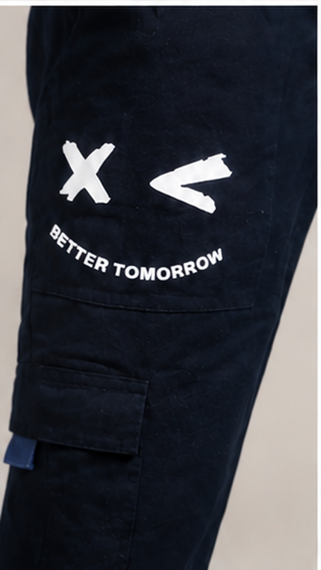 Navy Blue Cargo Joggers for Men – Slim Fit Multi-Pocket Printed Casual Streetwear Pants
