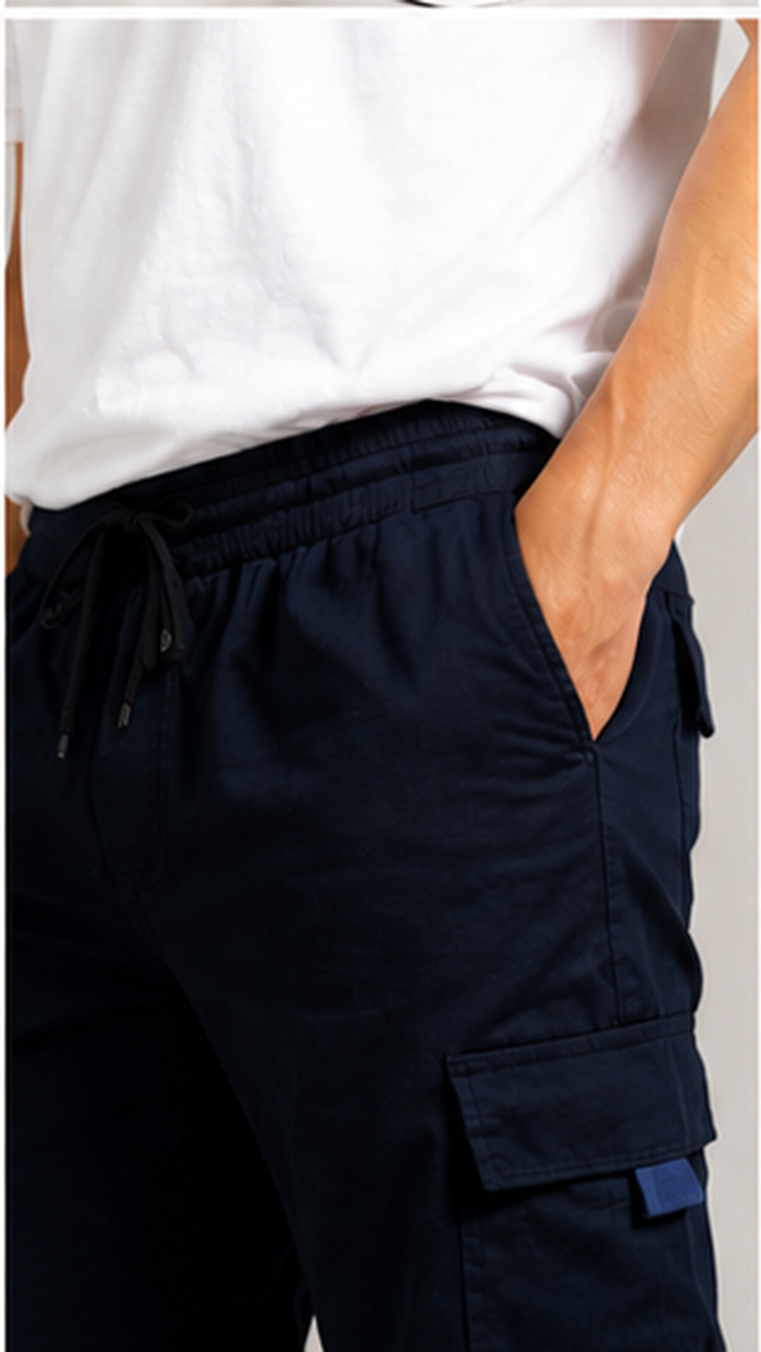 Navy Blue Cargo Joggers for Men – Slim Fit Multi-Pocket Printed Casual Streetwear Pants