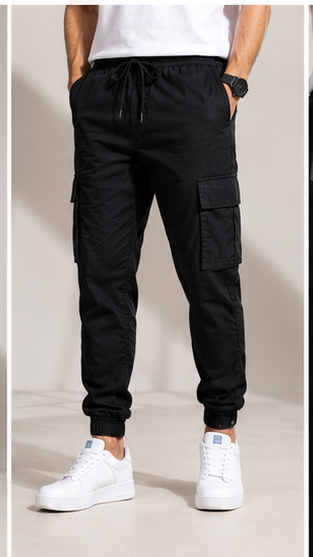 Black Cargo Joggers for Men – Stylish Slim Fit Stretchable Casual Pants with Side Pockets