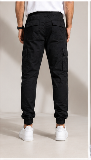 Black Cargo Joggers for Men – Stylish Slim Fit Stretchable Casual Pants with Side Pockets