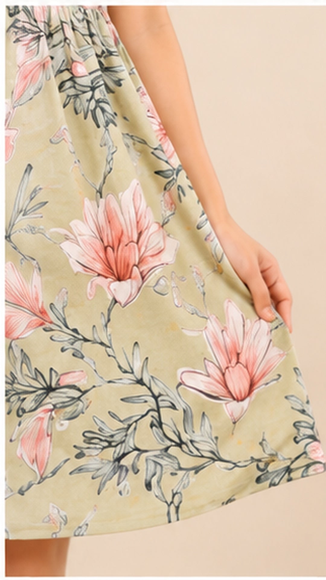 Girls Floral Fit & Flare Dress – Sage Green with Pink Blossoms
