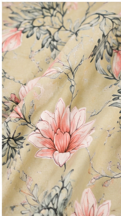 Girls Floral Fit & Flare Dress – Sage Green with Pink Blossoms