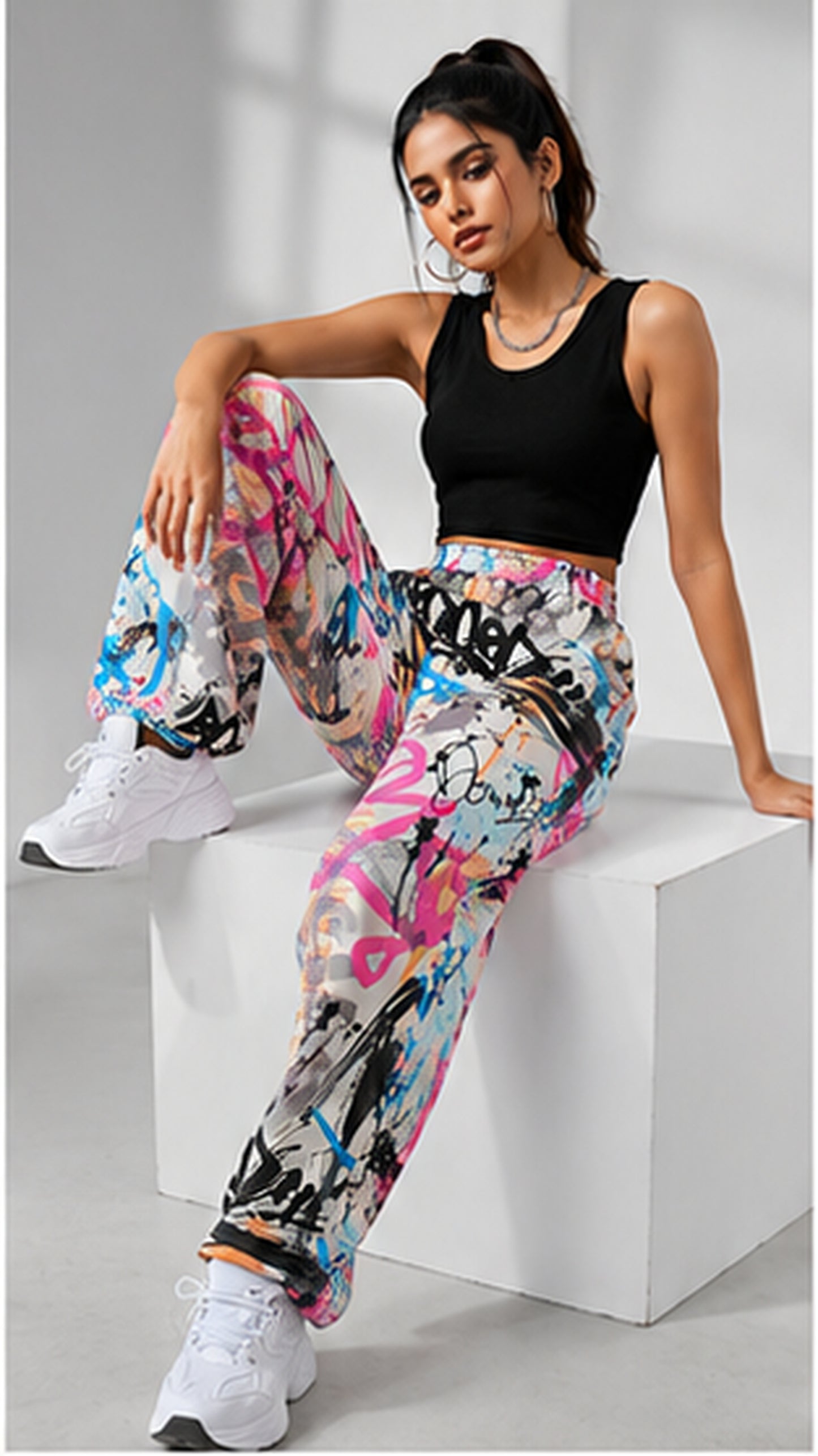 Women Graffiti Printed Wide Leg Pants – Stylish Casual Streetwear & Lounge Trousers