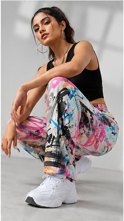 Women Graffiti Printed Wide Leg Pants – Stylish Casual Streetwear & Lounge Trousers