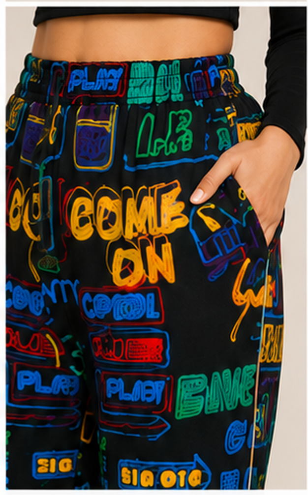 Women Black Graphic Printed Joggers – Stylish Casual Lounge & Streetwear Pants