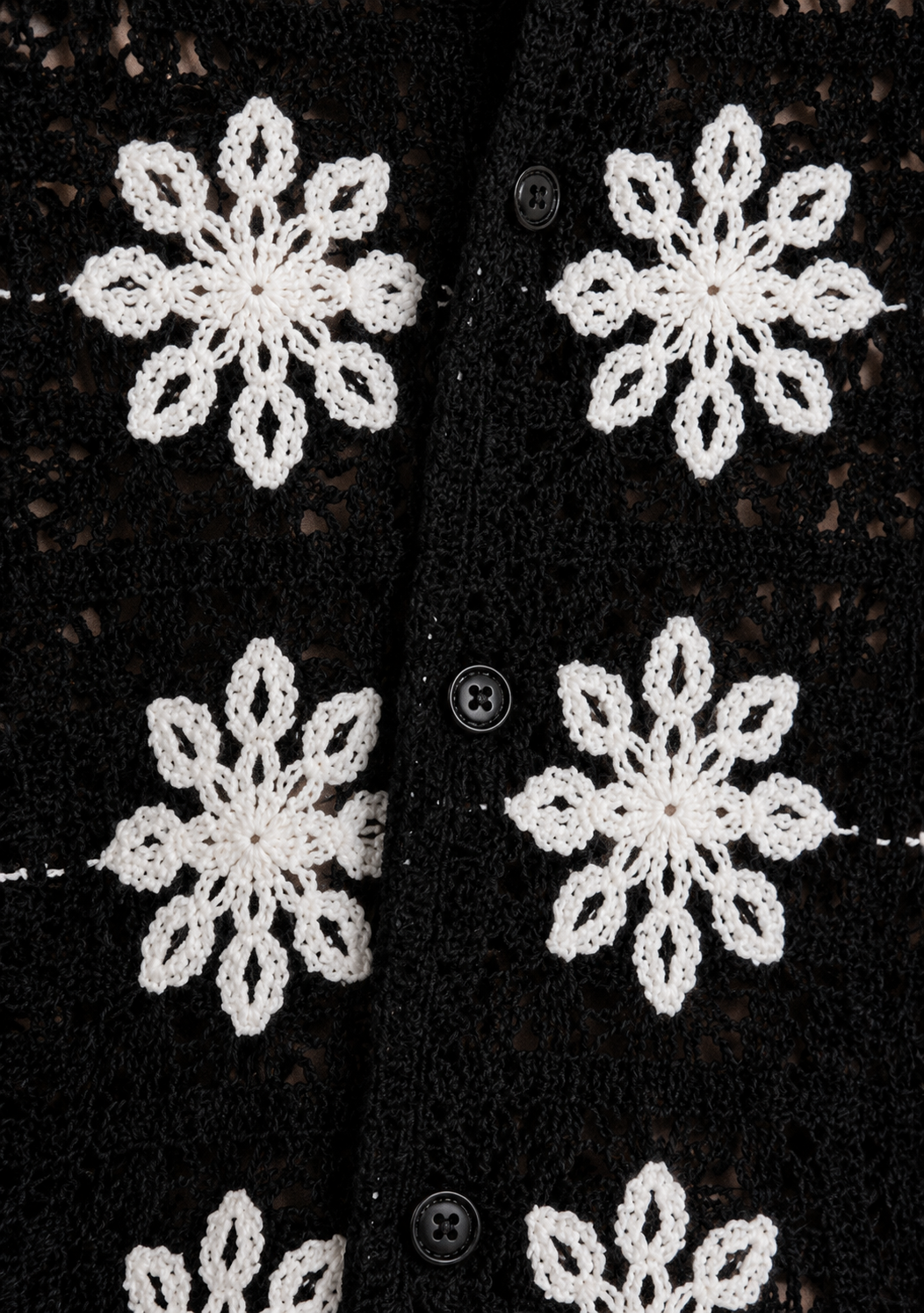 Men's Black Crochet Floral Knit Shirt – Premium Handmade Open Knit Summer Shirt