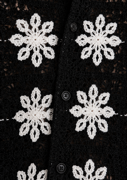 Men's Black Crochet Floral Knit Shirt – Premium Handmade Open Knit Summer Shirt