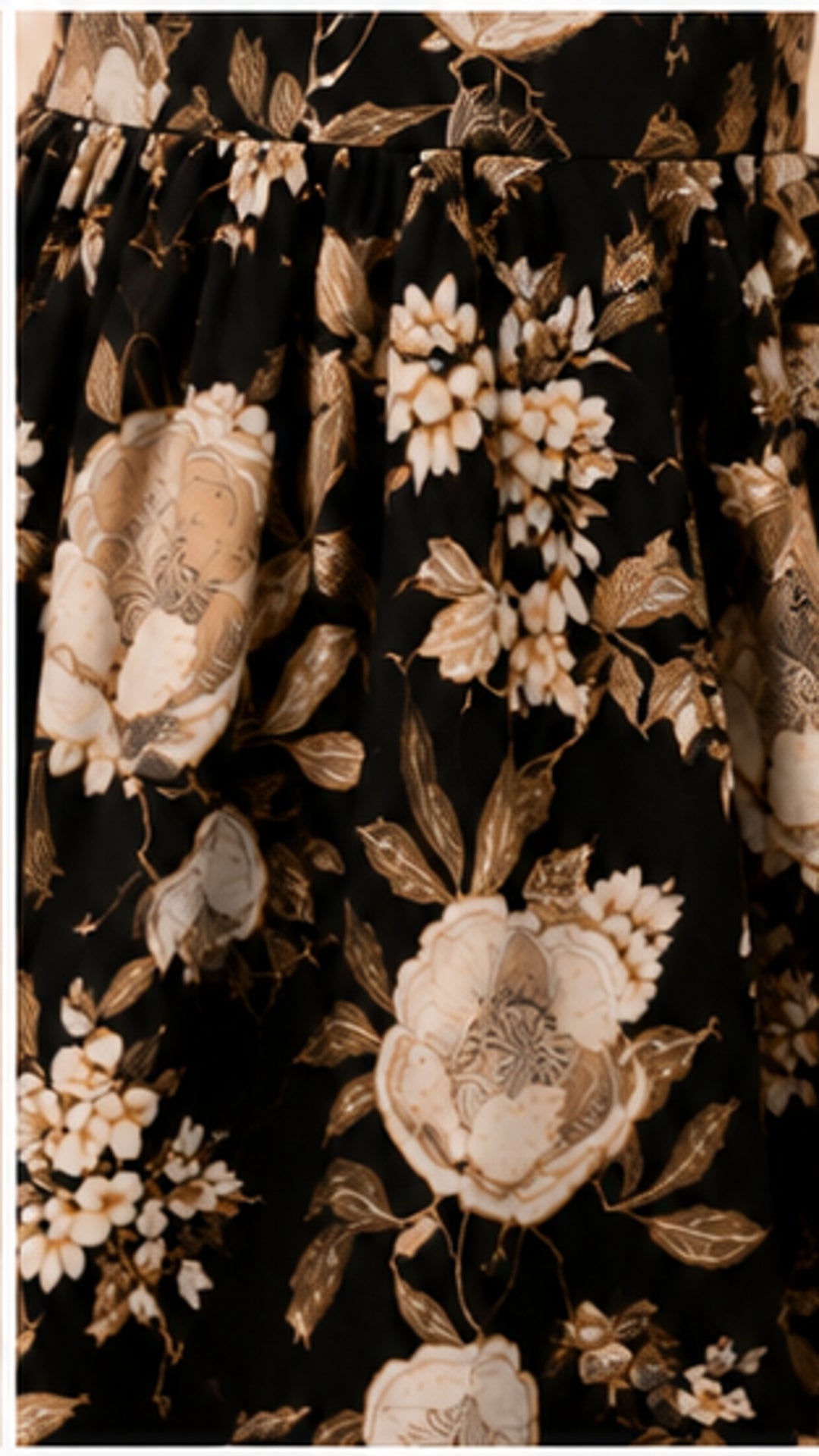 Girls Floral Fit & Flare Dress – Black & Beige Elegant Print