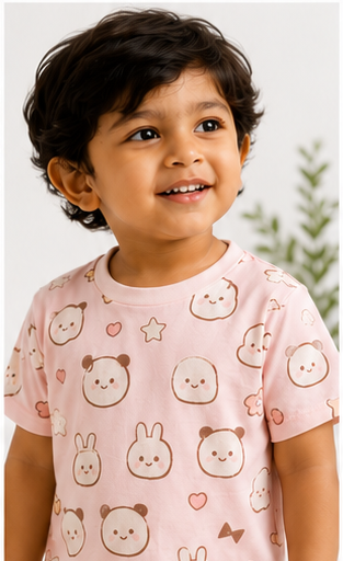 Cute Bunny & Bear Print Kids Co-Ord Set – Soft Cotton T-Shirt & Shorts Outfit for Boys & Girls