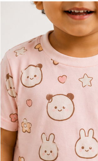 Cute Bunny & Bear Print Kids Co-Ord Set – Soft Cotton T-Shirt & Shorts Outfit for Boys & Girls