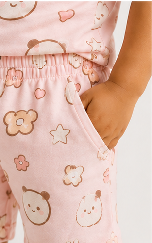 Cute Bunny & Bear Print Kids Co-Ord Set – Soft Cotton T-Shirt & Shorts Outfit for Boys & Girls