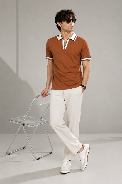 Horcun Men’s Rust Brown Contrast Collar Polo T-Shirt | Premium Polo