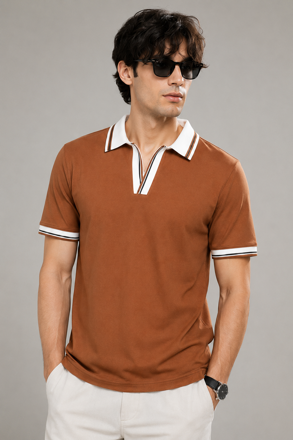 Horcun Men’s Rust Brown Contrast Collar Polo T-Shirt | Premium Polo