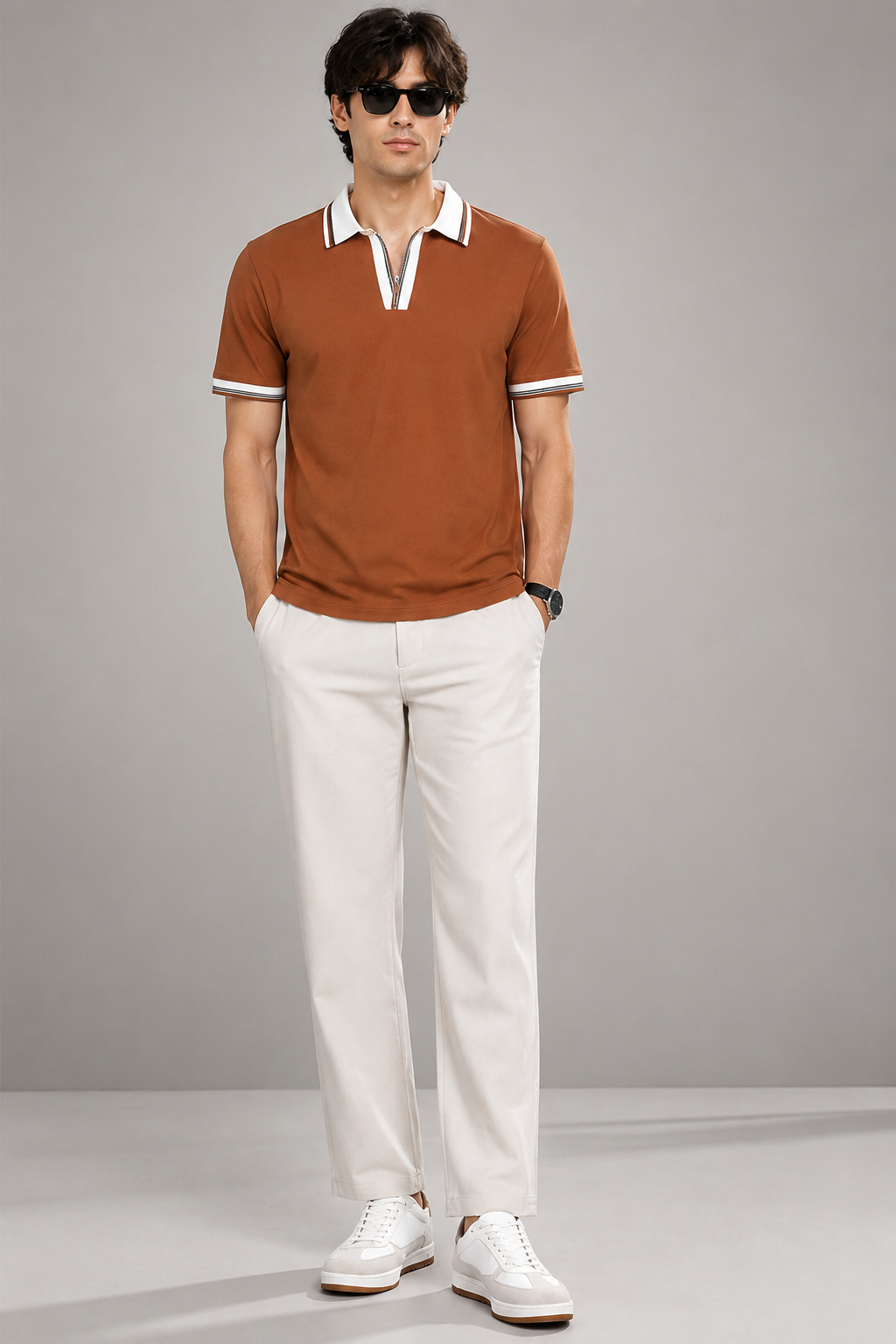 Horcun Men’s Rust Brown Contrast Collar Polo T-Shirt | Premium Polo