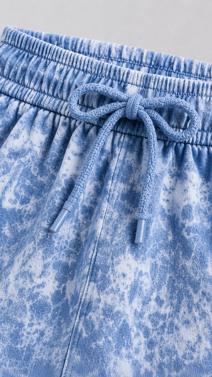 Horcun Women’s Sky Blue Marble Print Co-Ord Shorts Set | Casual Two-Piece Outfit