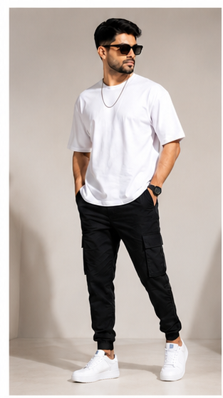 Black Cargo Joggers for Men – Stylish Slim Fit Stretchable Casual Pants with Side Pockets