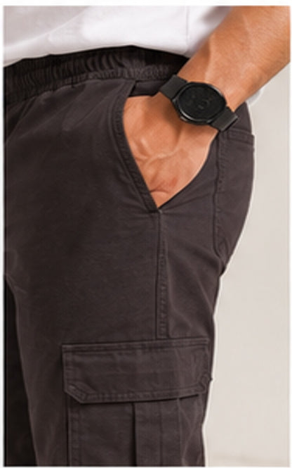 Men Brown Cargo Jogger Pants with Utility Pockets – Slim Fit Casual Streetwear Trousers