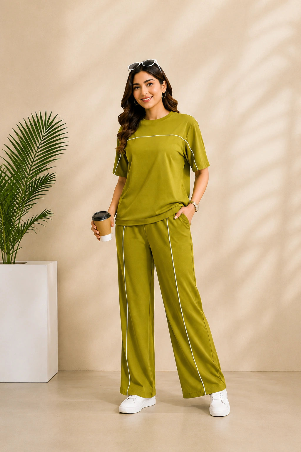 Women’s Olive Green Co-ord Set | Premium Relaxed Fit Lounge Wear