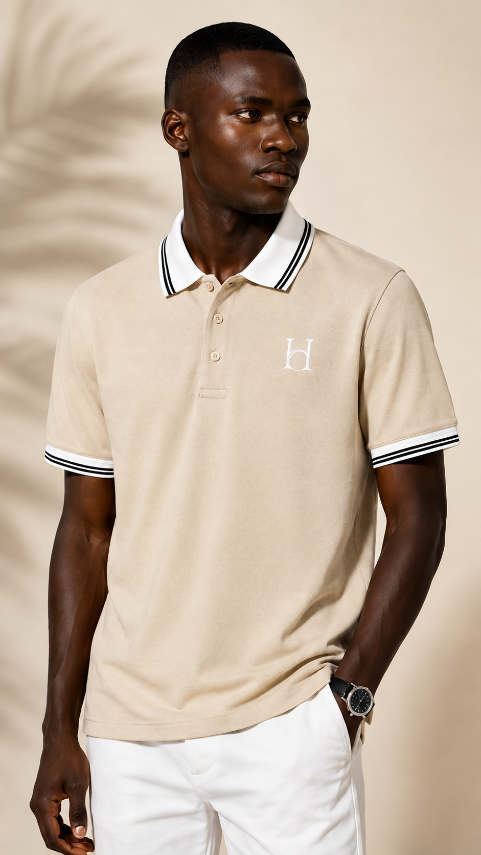 Horcun Men's Premium Beige Polo T-Shirt with Contrast Collar