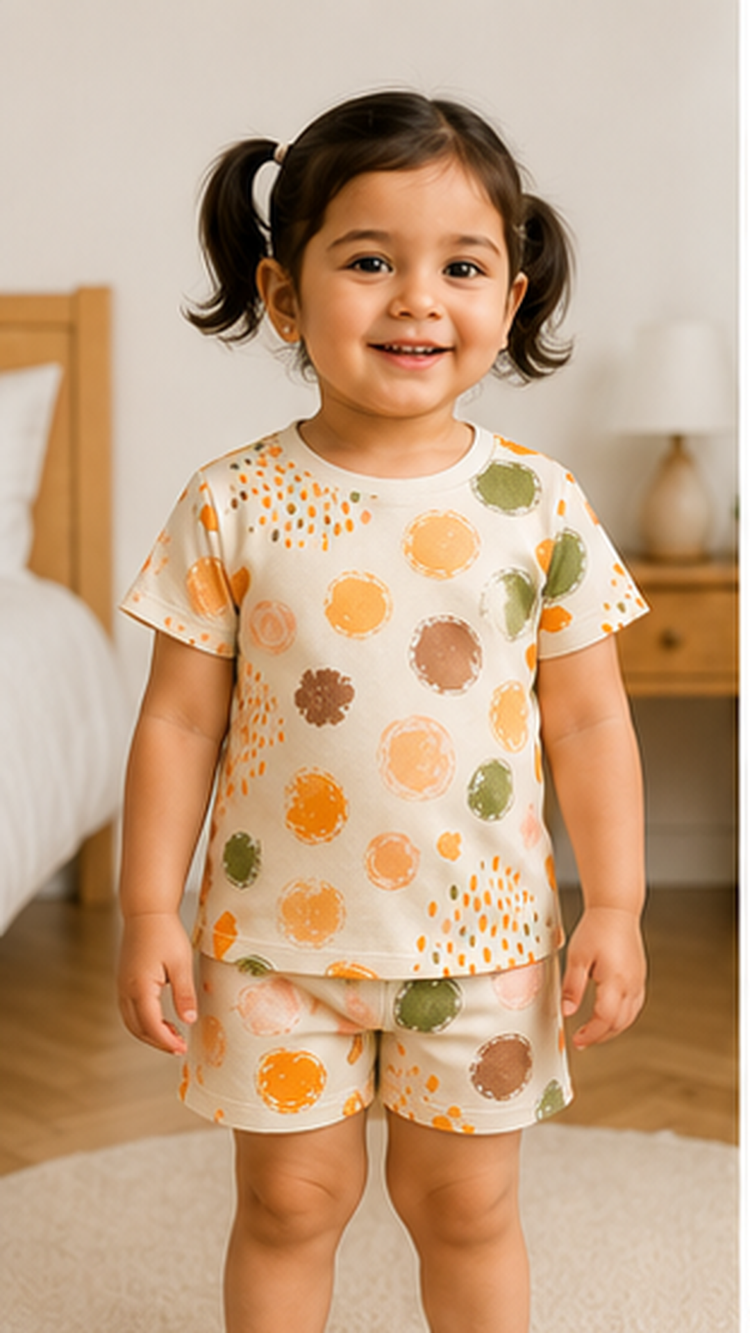 Abstract Polka Dot Kids Co-Ord Set – Soft Cotton Printed T-Shirt & Shorts for Girls
