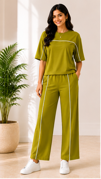 Women’s Olive Green Co-ord Set | Premium Relaxed Fit Lounge Wear