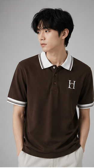 Men's Premium Coffee Brown Polo T-Shirt with White Contrast Collar | Classic Casual Polo Tee