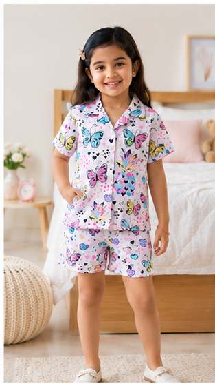 Girls Butterfly Print Pajama Set