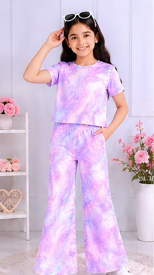Girls Tie Dye Co-Ord Set | Kids Crop Top & Flared Pants Outfit | Trendy Western Wear for Girls