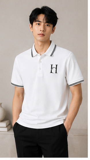 Men's Premium White Polo T-Shirt with Black Contrast Collar | Classic Smart Casual Half Sleeve Polo